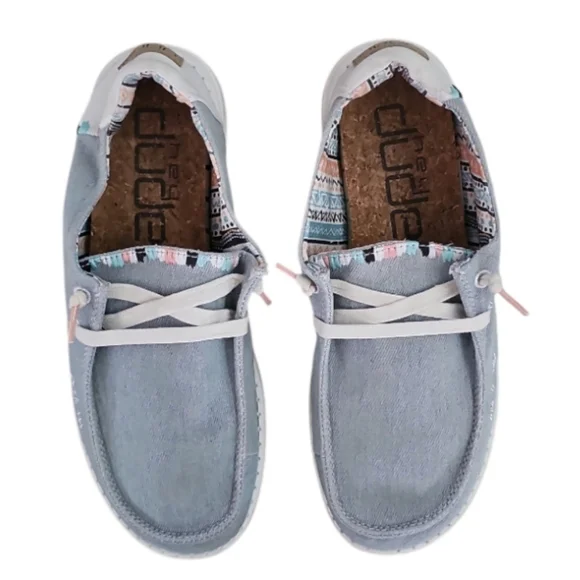 Hey Dude Wendy Boho Light Denim Slip-On Shoes Women’s 7 Casual Comfort Travel - Picture 2 of 13